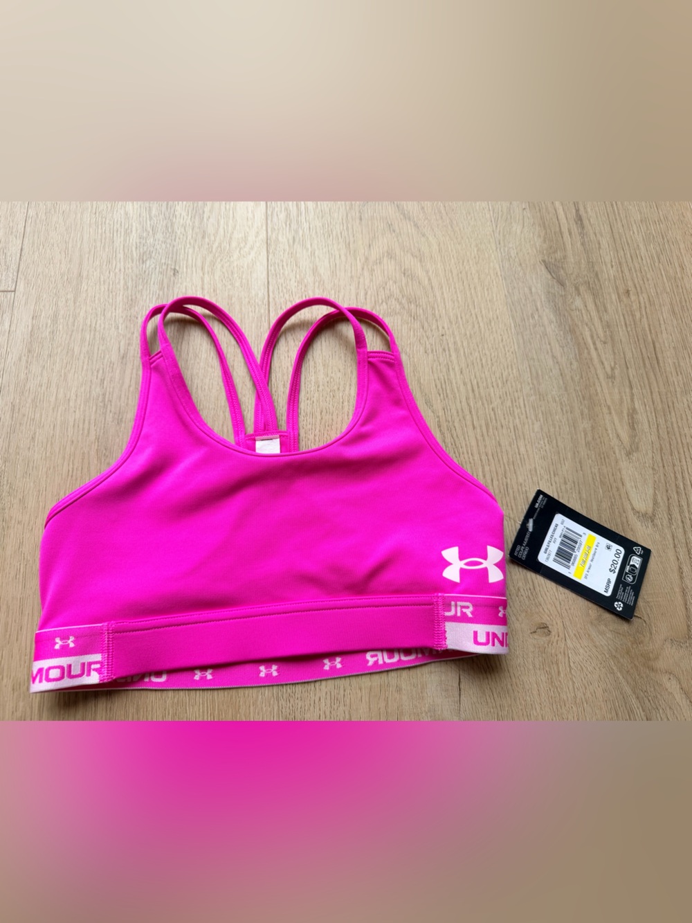 Girls' Under Armour Hot Pink Double-Strap Sports Bra Youth Medium